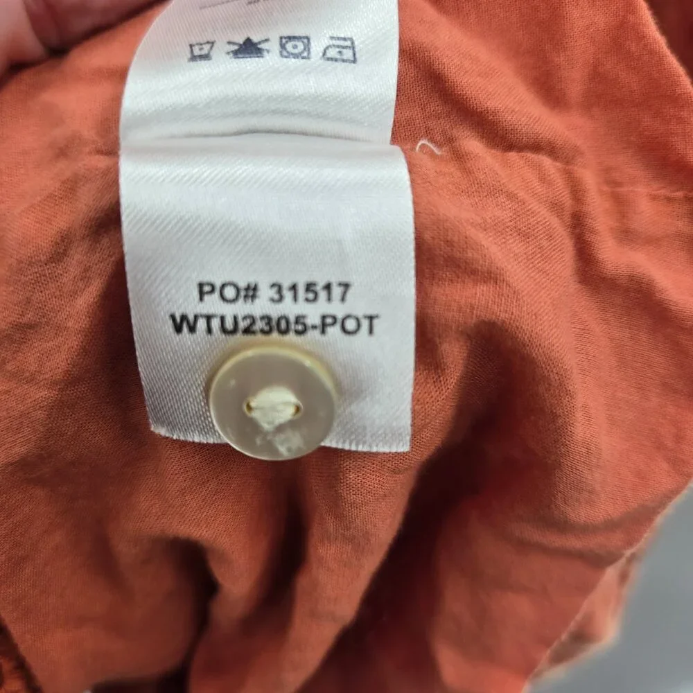 Faherty Rust Burnt Orange Eyelet 100% Organic Cotton Boho Blouse Size Medium - Picture 16 of 16